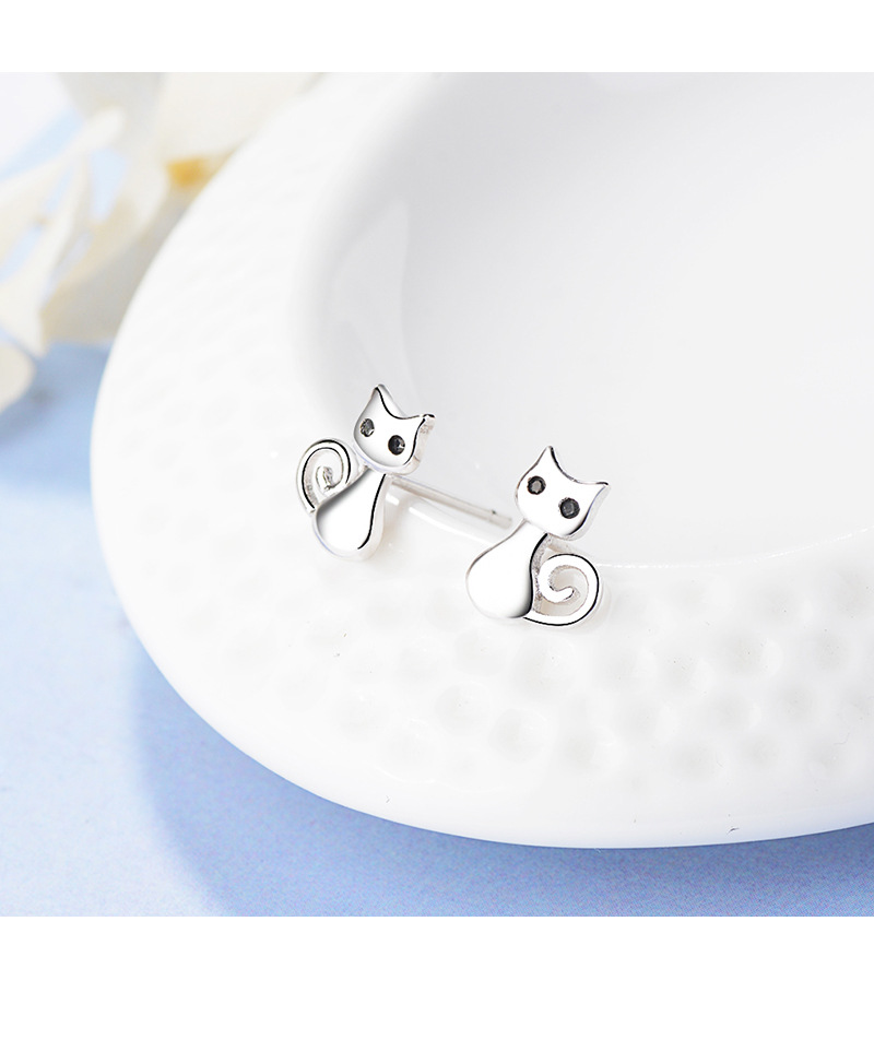 1 Pair Cute Cat Plating Inlay Copper Zircon White Gold Plated Ear Studs display picture 4