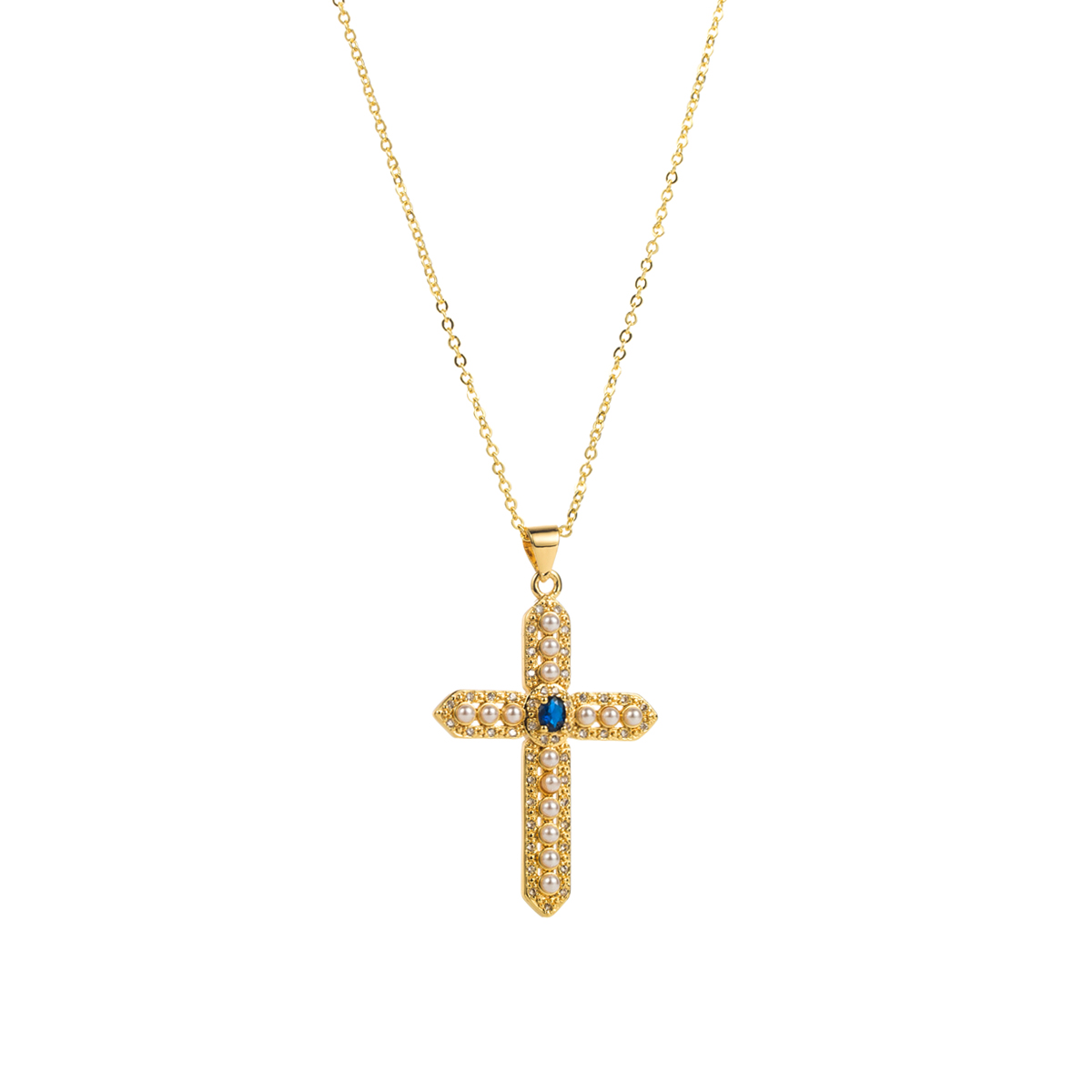 Modern Style Simple Style Cross Copper Plating Inlay Pearl Zircon Pendant Necklace display picture 3