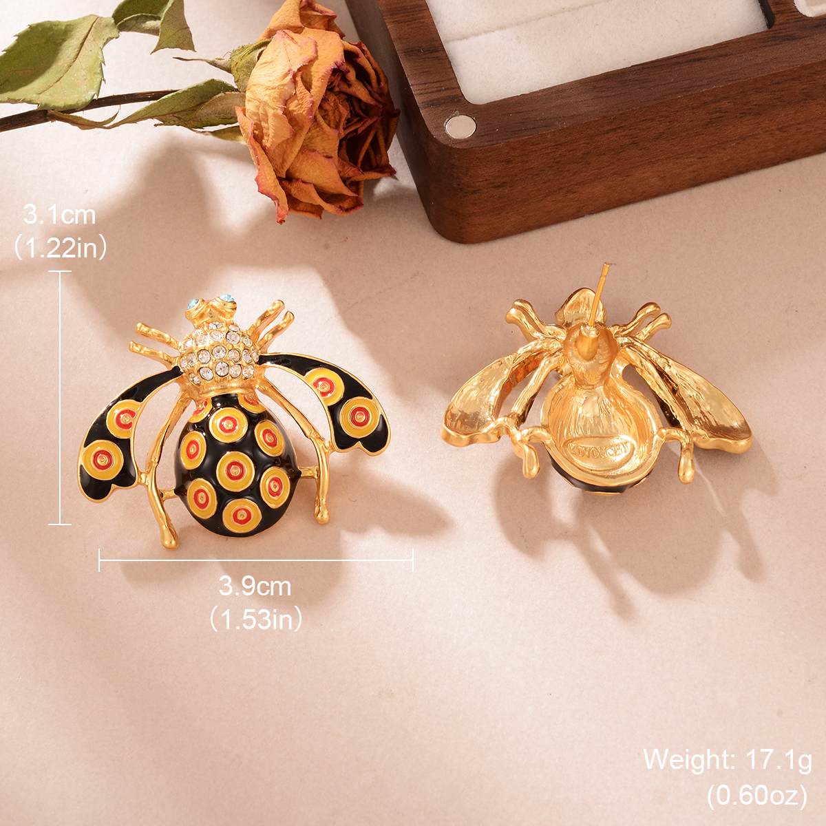 1 Piece Retro Simple Style Bee Plating Inlay Copper Rhinestones 18k Gold Plated Ear Studs display picture 5