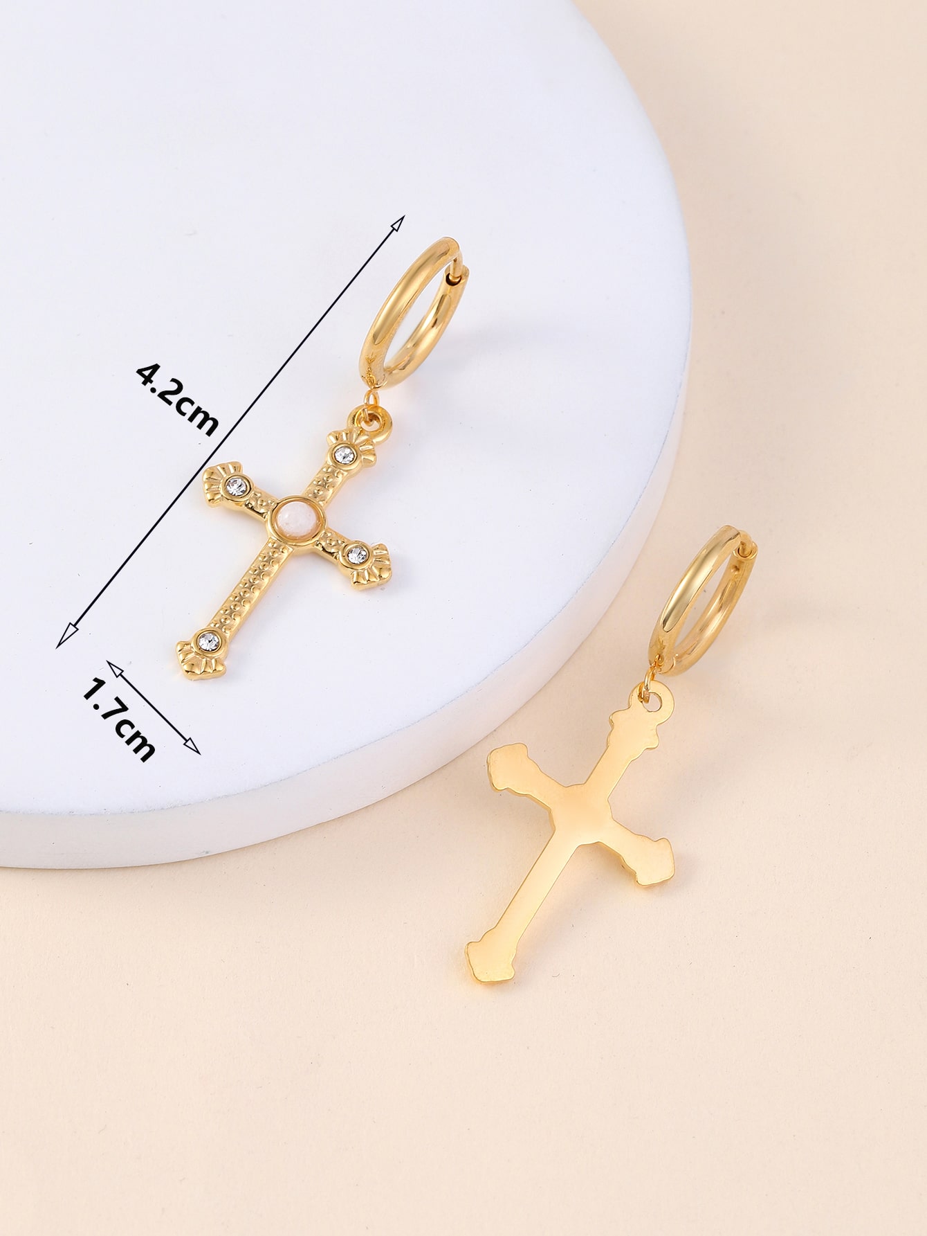 1 Pair Classic Style Cross Inlay 304 Stainless Steel Zircon 18K Gold Plated Drop Earrings display picture 3
