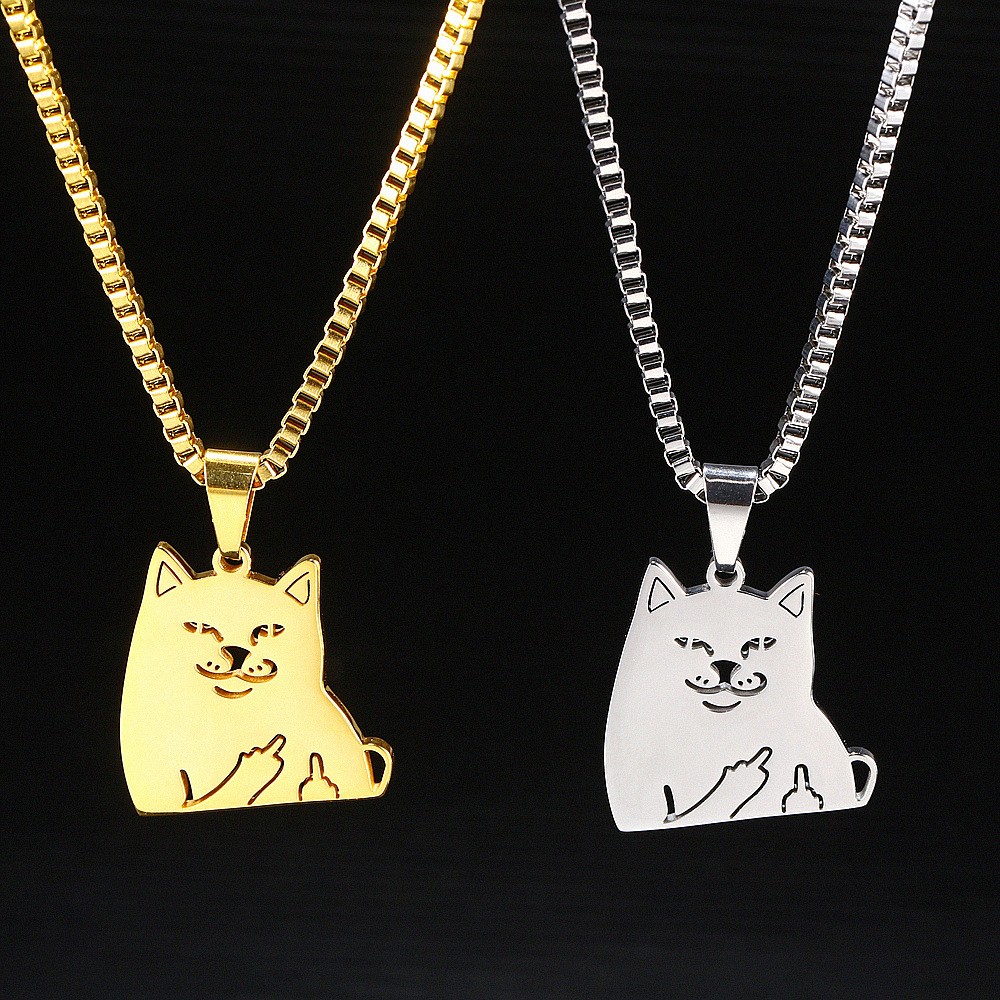 304 Stainless Steel 18K Gold Plated Hip-Hop Funny Plating Cat Pendant Necklace display picture 1
