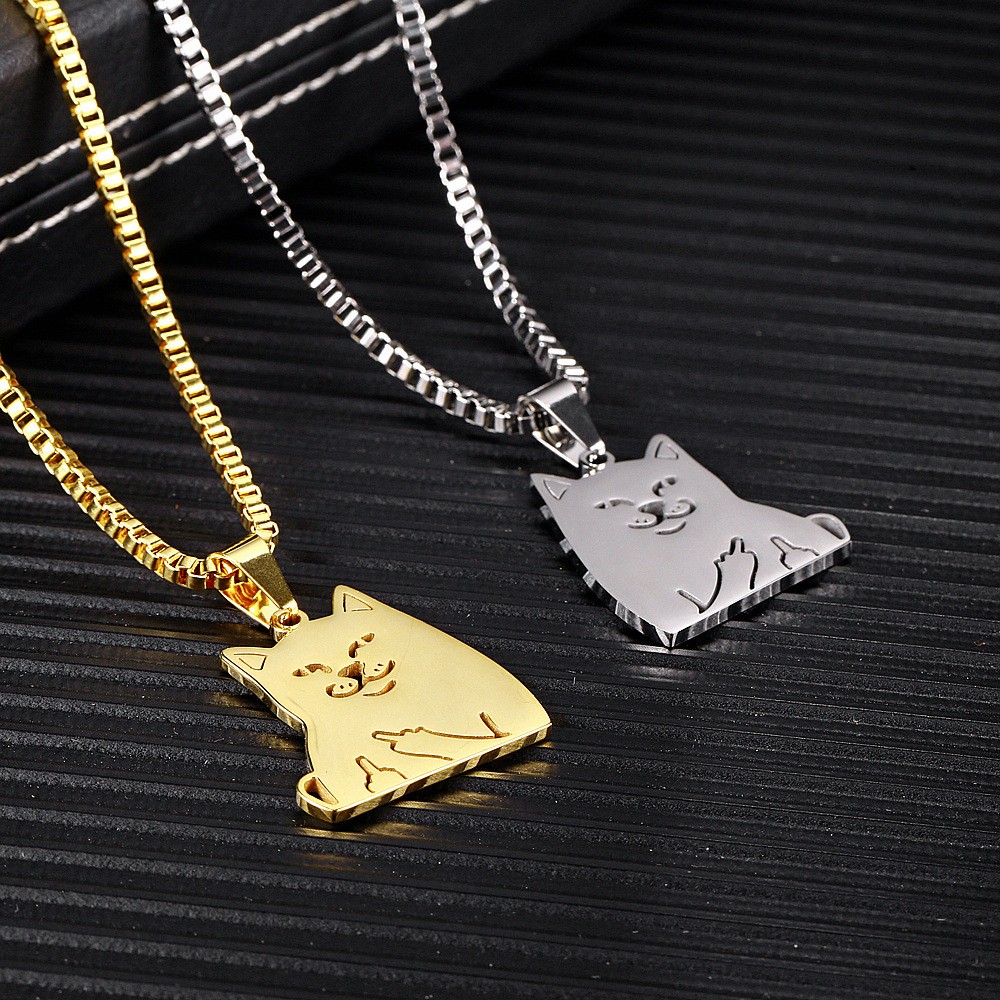 304 Stainless Steel 18K Gold Plated Hip-Hop Funny Plating Cat Pendant Necklace display picture 3