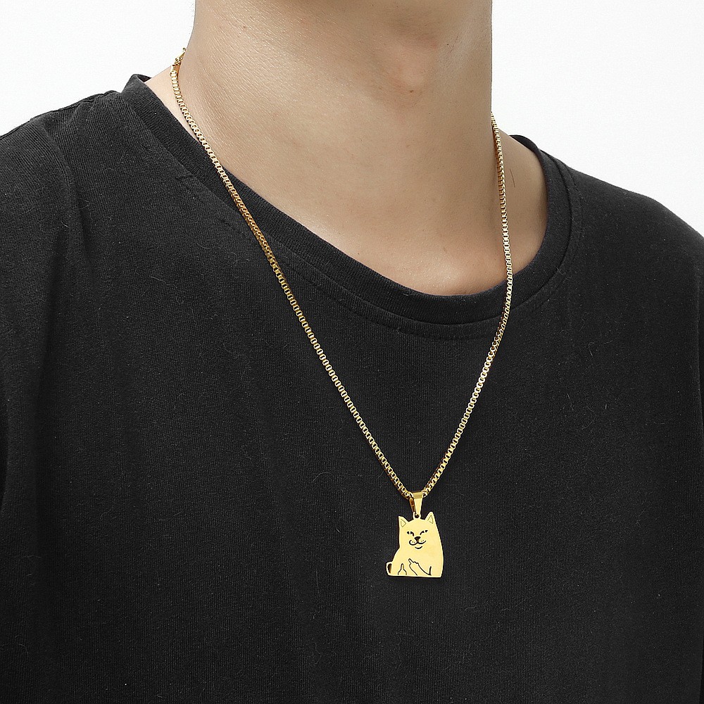 304 Stainless Steel 18K Gold Plated Hip-Hop Funny Plating Cat Pendant Necklace display picture 2