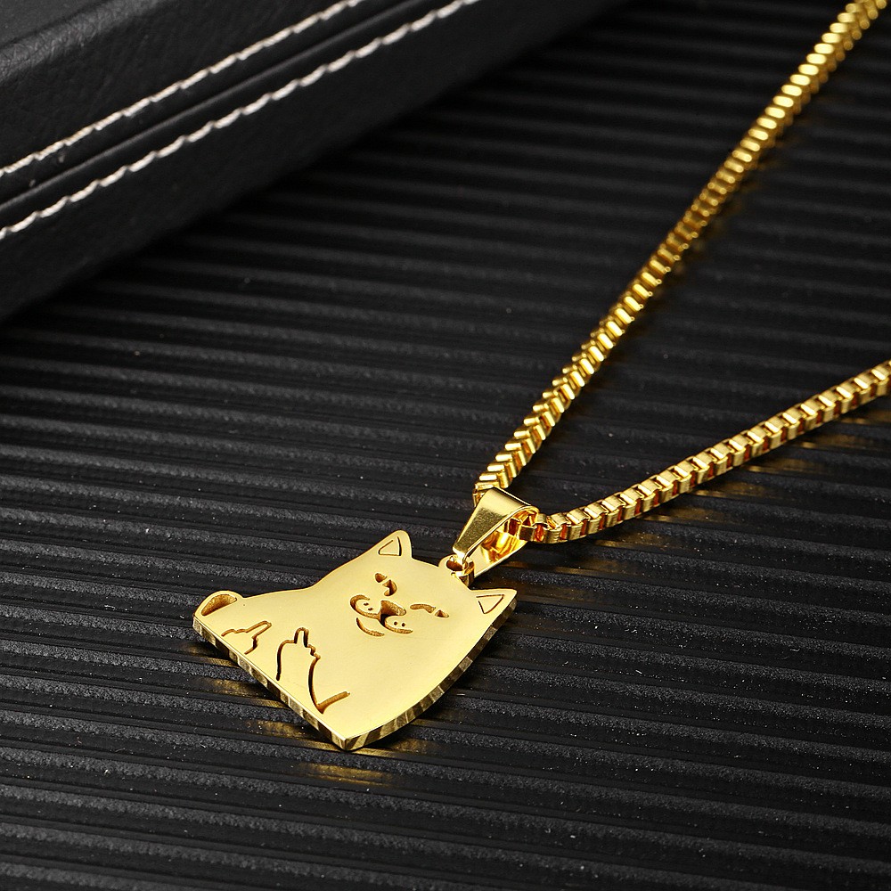 304 Stainless Steel 18K Gold Plated Hip-Hop Funny Plating Cat Pendant Necklace display picture 4