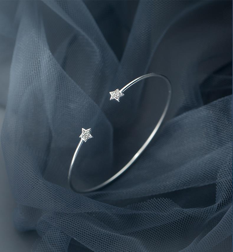 Elegant Star Solid Color Sterling Silver Plating Inlay Zircon White Gold Plated Bangle display picture 3