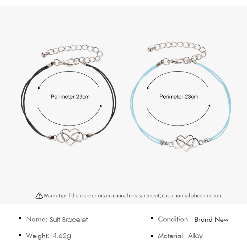 Simple Style Infinity Heart Shape Alloy Wax Line Plating Hollow Out Couple Bracelets display picture 1