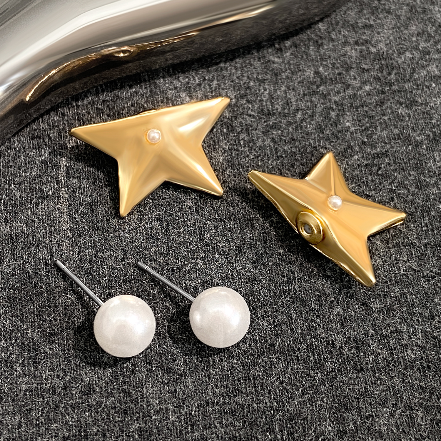 1 Paire Style Ig Style Simple Star Placage Incruster Alliage Perles Artificielles Boucles D'oreilles display picture 3