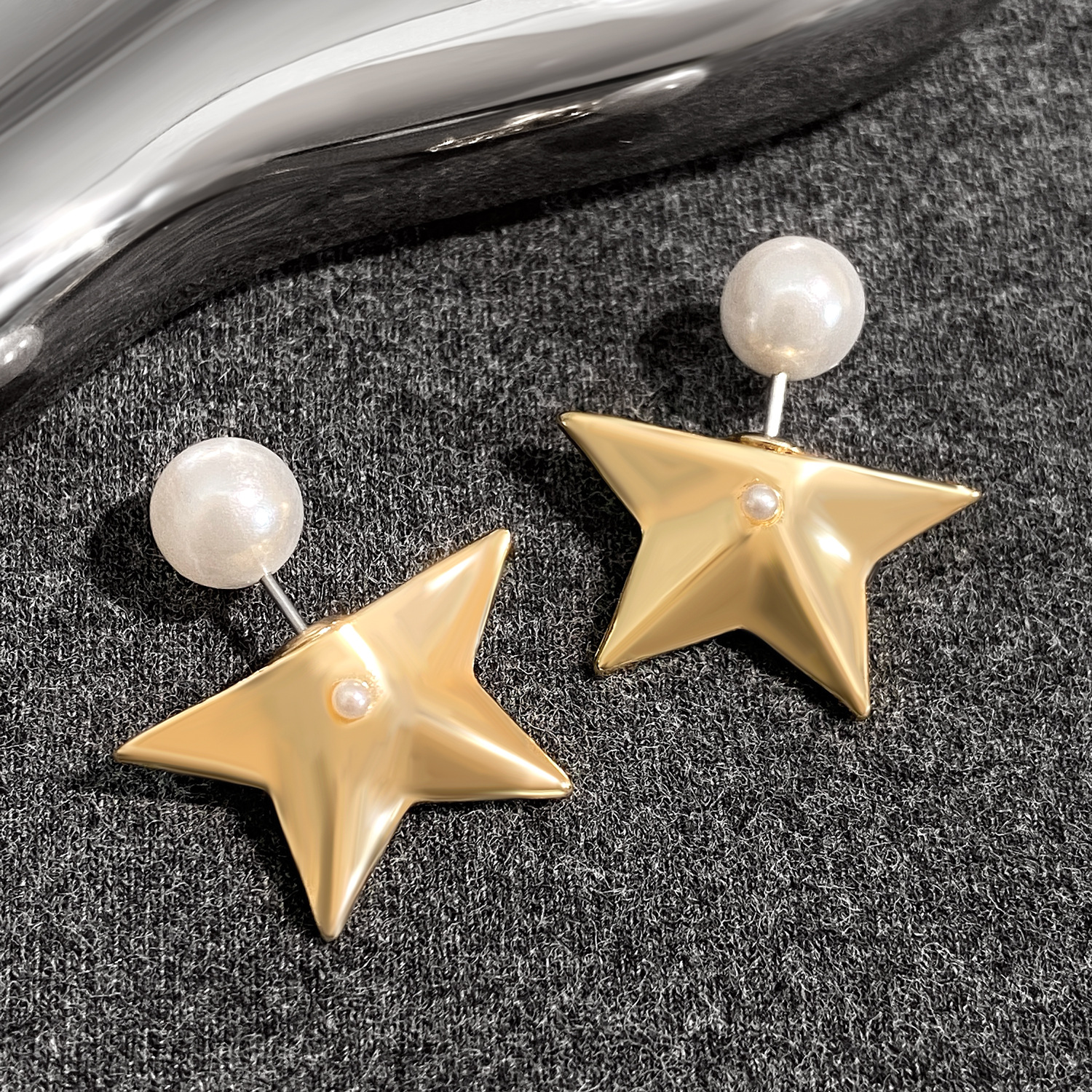 1 Pair Ig Style Simple Style Star Plating Inlay Alloy Artificial Pearls Ear Studs display picture 4