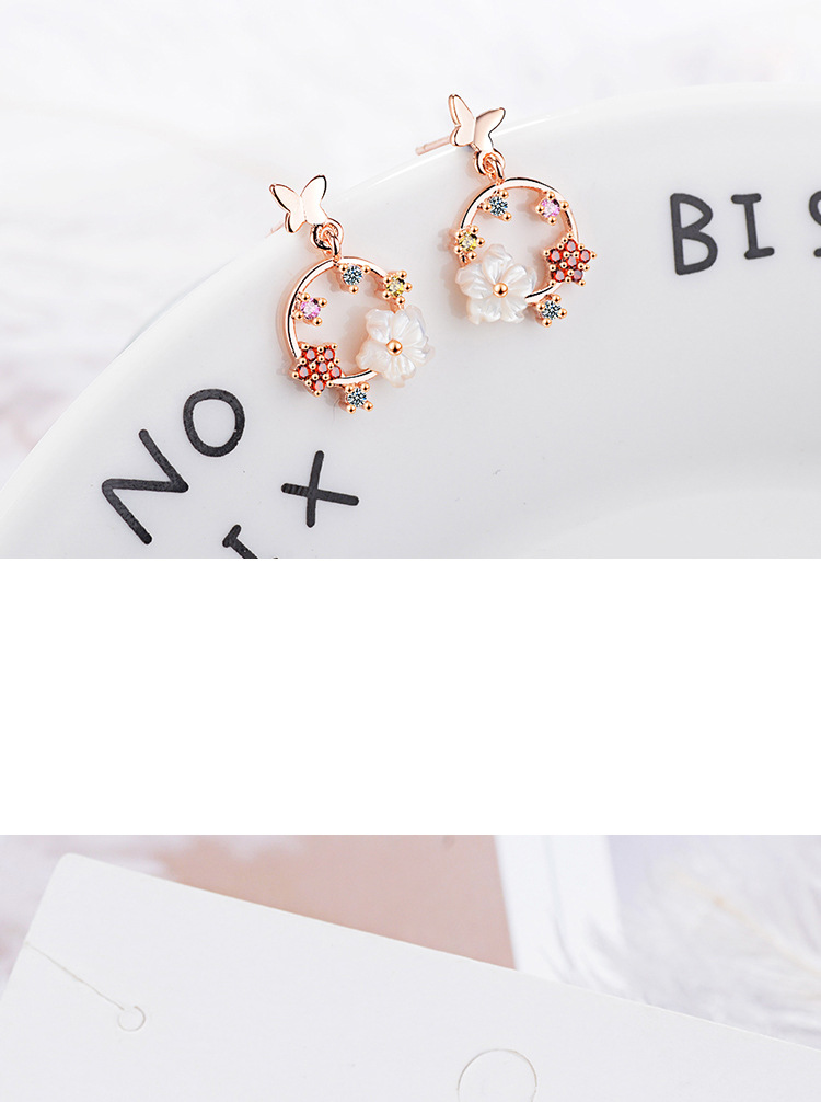 1 Pair Ig Style Sweet Flower Butterfly Plating Inlay Copper Shell Zircon Drop Earrings display picture 1