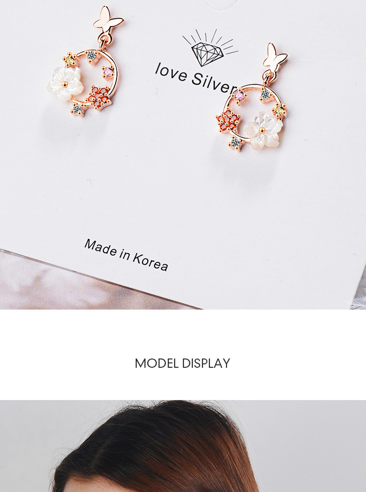 1 Pair Ig Style Sweet Flower Butterfly Plating Inlay Copper Shell Zircon Drop Earrings display picture 2