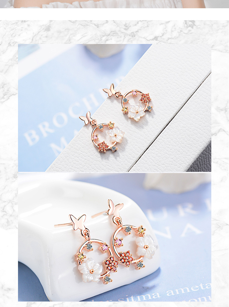 1 Pair Ig Style Sweet Flower Butterfly Plating Inlay Copper Shell Zircon Drop Earrings display picture 5