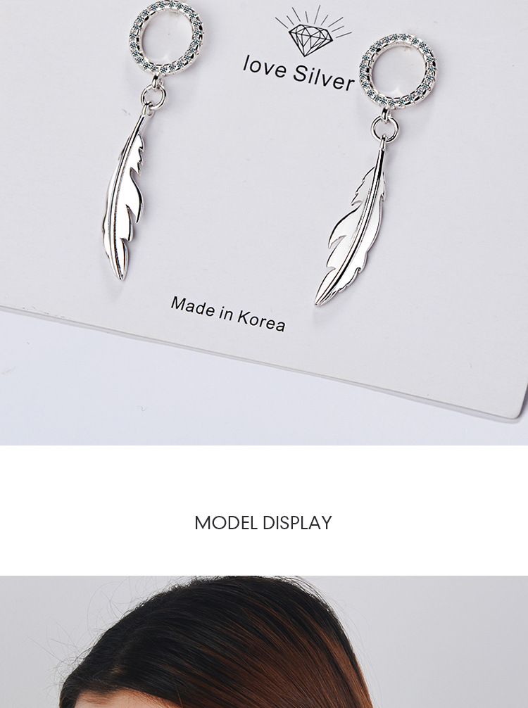 1 Pair Simple Style Feather Plating Inlay Copper Zircon White Gold Plated Drop Earrings display picture 2