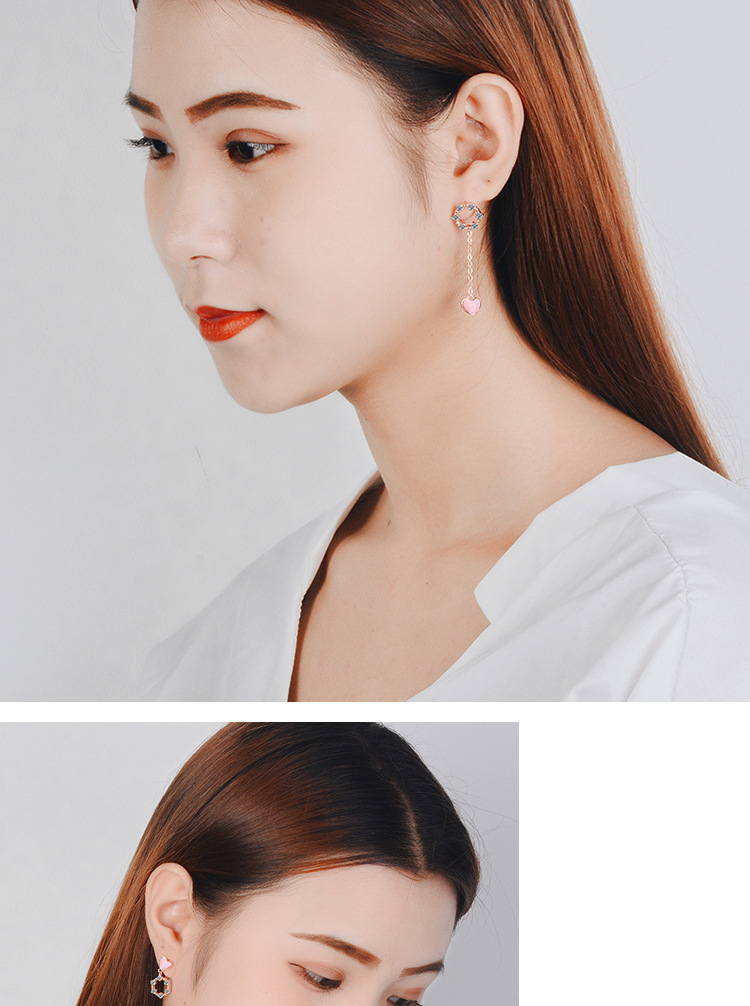 1 Pair Sweet Heart Shape Inlay Copper Zircon Drop Earrings display picture 3