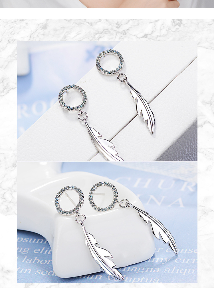 1 Pair Simple Style Feather Plating Inlay Copper Zircon White Gold Plated Drop Earrings display picture 5