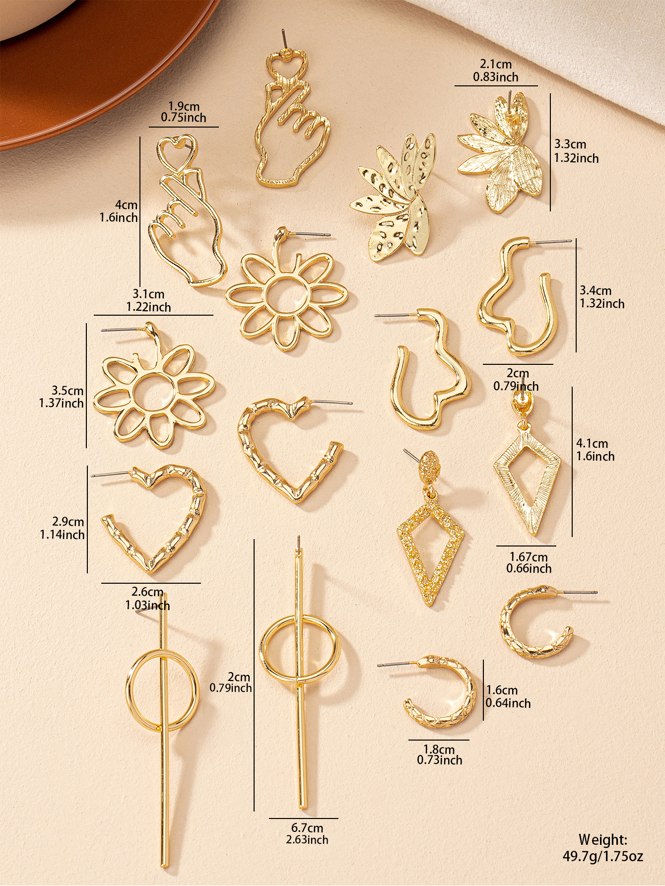 8 Pairs Modern Style Gesture Heart Shape Flower Metal Drop Earrings Ear Studs display picture 2