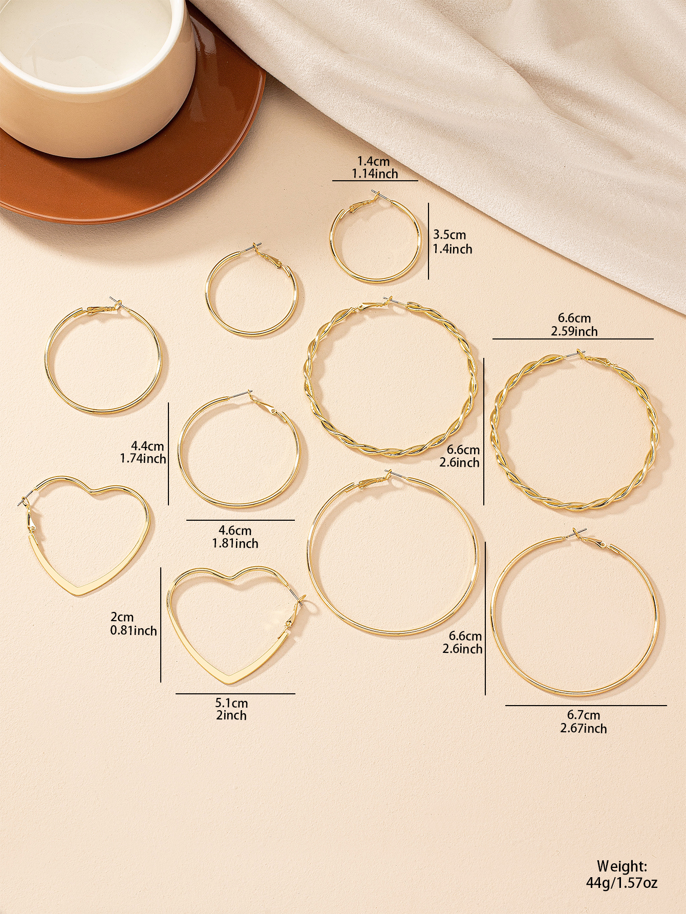 5 Pairs Simple Style Solid Color Circle Heart Shape Solid Color Iron Earrings display picture 3