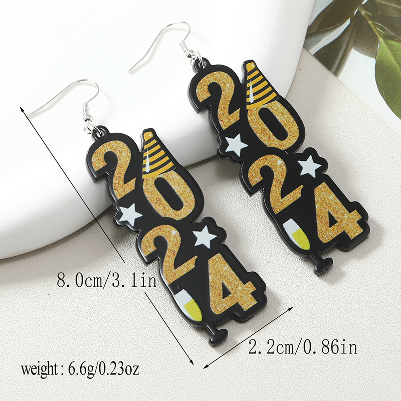 1 Pair Casual Doctoral Cap Number Star Painted Plating Arylic Silver Plated Drop Earrings display picture 3
