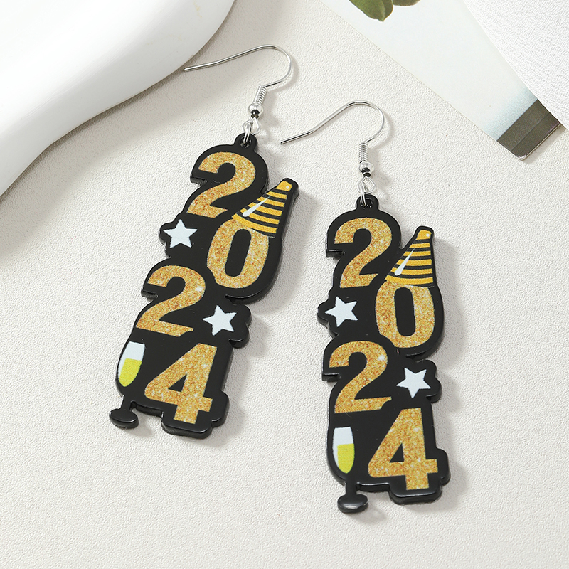 1 Pair Casual Doctoral Cap Number Star Painted Plating Arylic Silver Plated Drop Earrings display picture 1