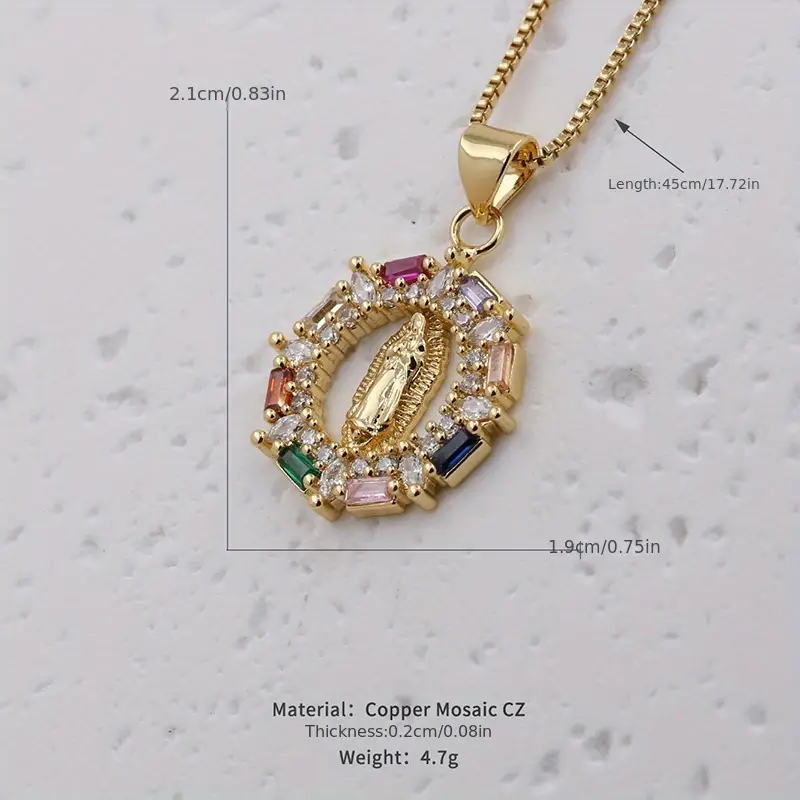 Ig Style Virgin Mary Copper Plating Inlay Zircon 18k Gold Plated Pendant Necklace display picture 1