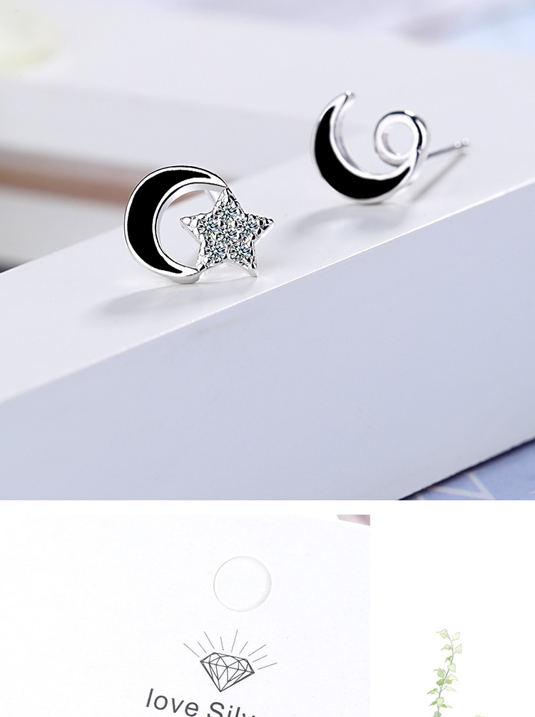 1 Pair Ig Style Star Moon Asymmetrical Epoxy Inlay Copper Zircon Ear Studs display picture 3