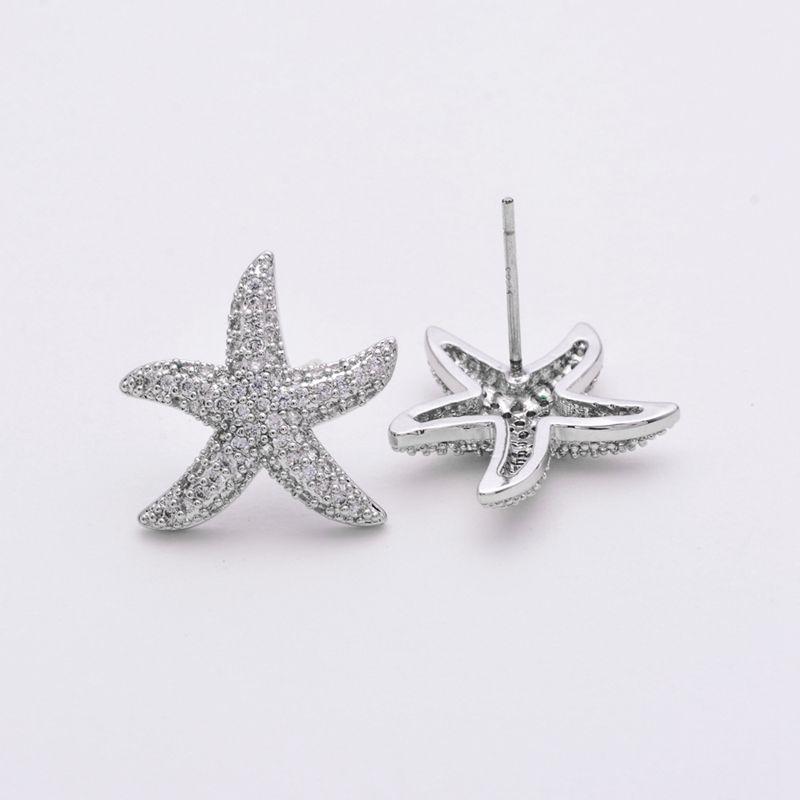 1 Pair Cute Starfish Plating Inlay Copper Zircon White Gold Plated Ear Studs display picture 1