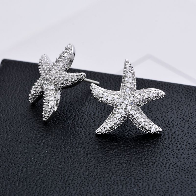 1 Pair Cute Starfish Plating Inlay Copper Zircon White Gold Plated Ear Studs display picture 5