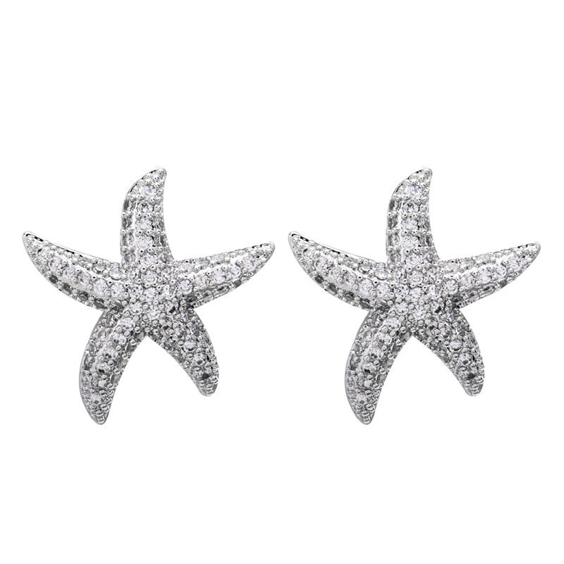 1 Pair Cute Starfish Plating Inlay Copper Zircon White Gold Plated Ear Studs display picture 6