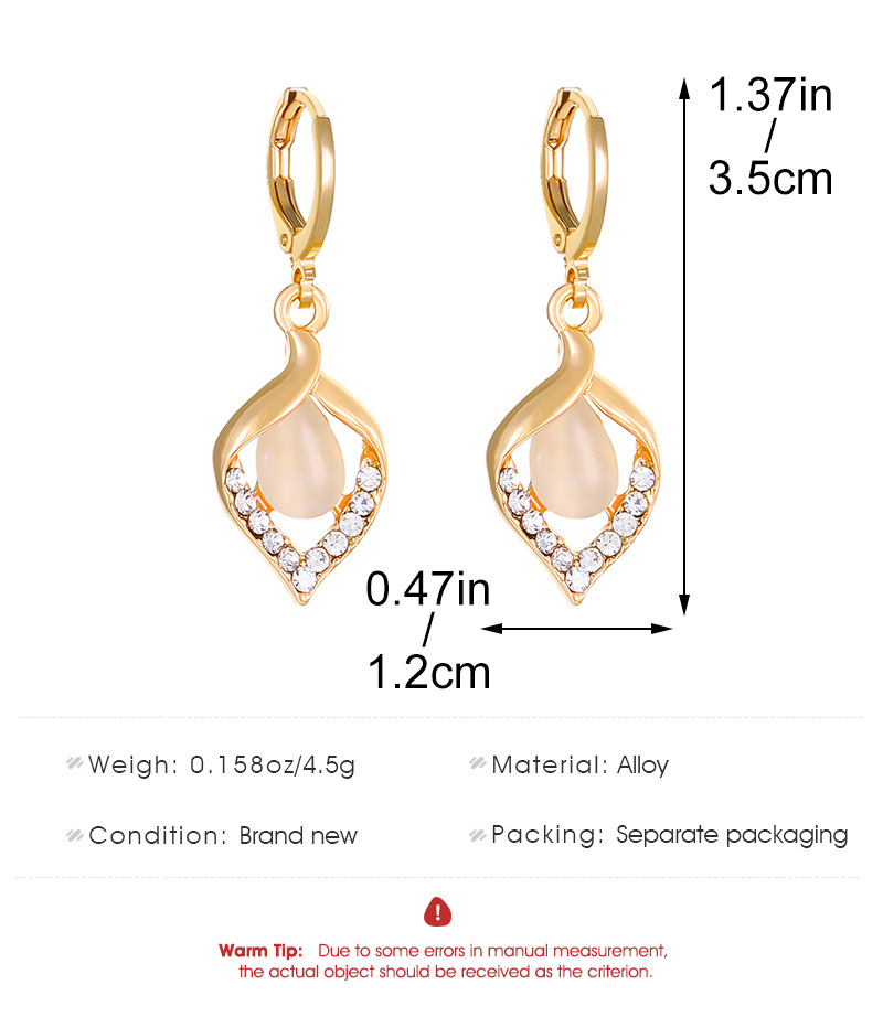 1 Pair Ig Style Water Droplets Plating Hollow Out Inlay Alloy Rhinestones Opal Drop Earrings display picture 1
