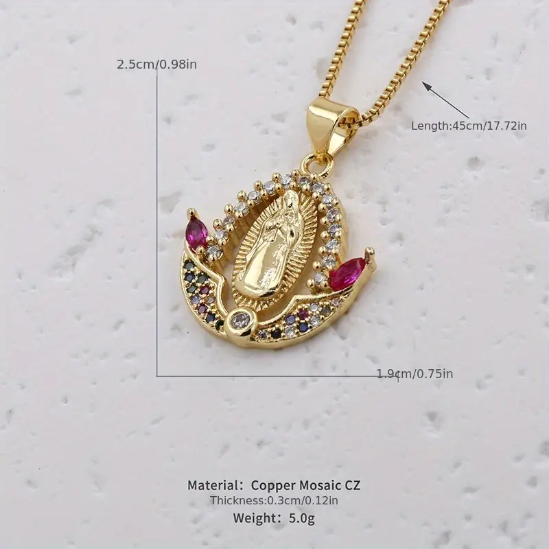 Simple Style Shiny Virgin Mary Copper Plating Inlay Zircon 18k Gold Plated Pendant Necklace display picture 1