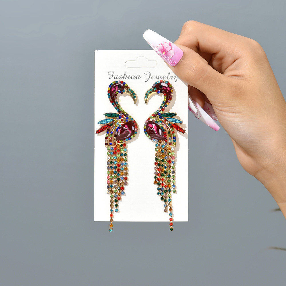1 Pair Luxurious Shiny Bird Tassel Plating Inlay Zinc Alloy Rhinestones Drop Earrings display picture 3