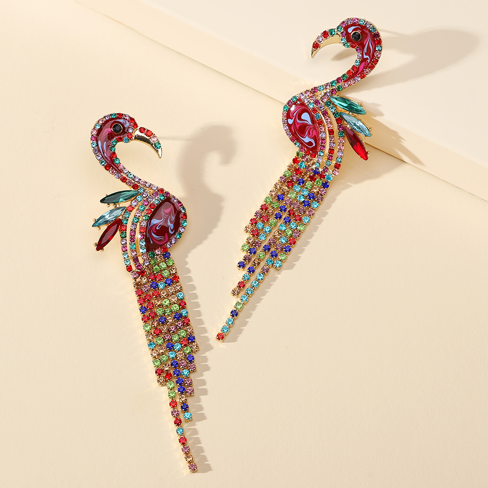 1 Pair Luxurious Shiny Bird Tassel Plating Inlay Zinc Alloy Rhinestones Drop Earrings display picture 5