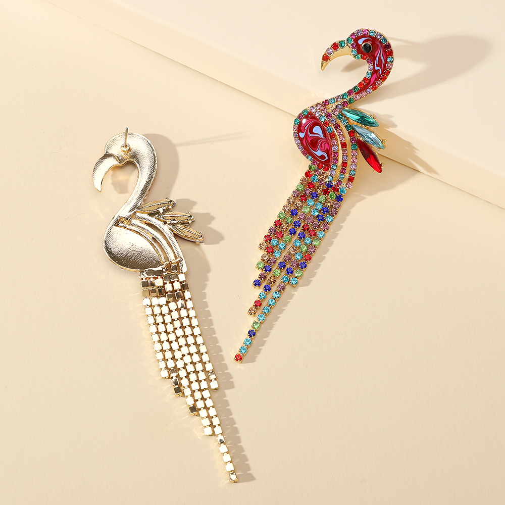 1 Pair Luxurious Shiny Bird Tassel Plating Inlay Zinc Alloy Rhinestones Drop Earrings display picture 6