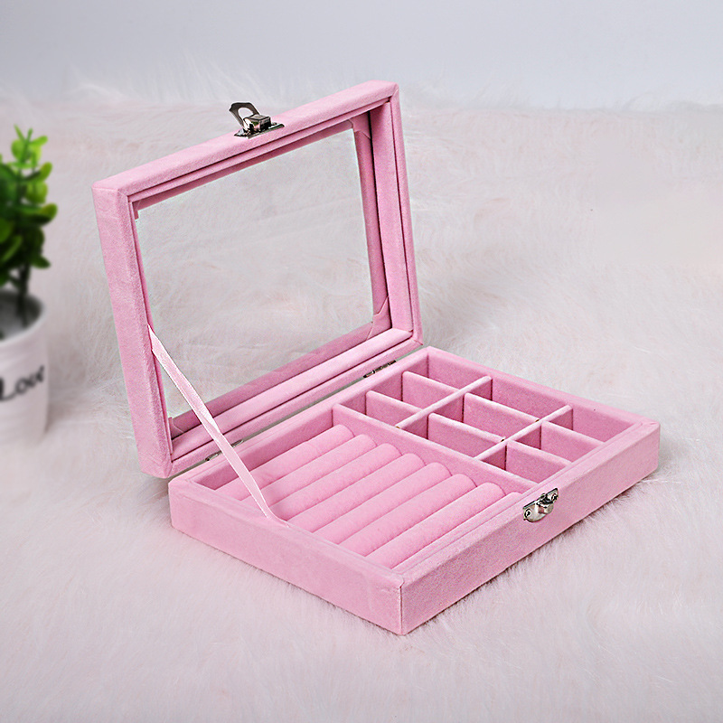 Classic Style Solid Color Flocking Glass Transparent Jewelry Boxes display picture 6