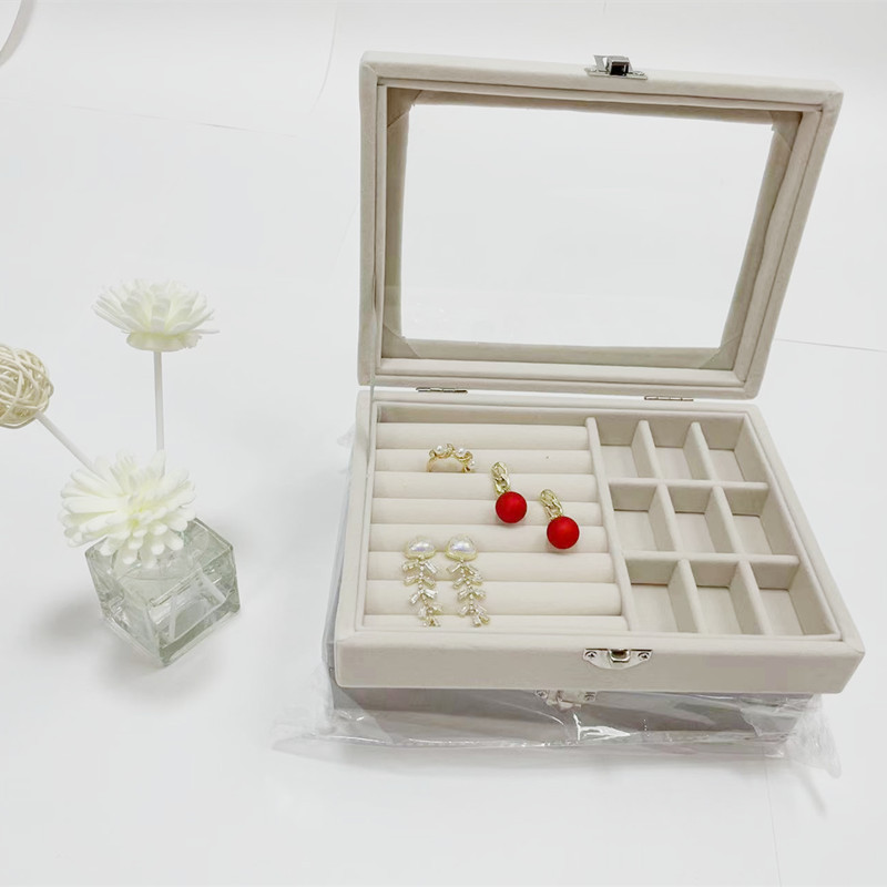 Classic Style Solid Color Flocking Glass Transparent Jewelry Boxes display picture 8