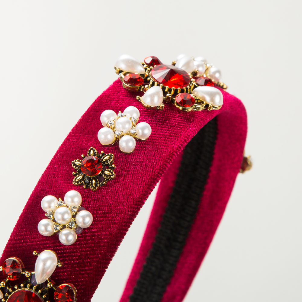 Women's Simple Style Flower Cloth Inlay Artificial Pearls Rhinestones Glass Hair Band display picture 3