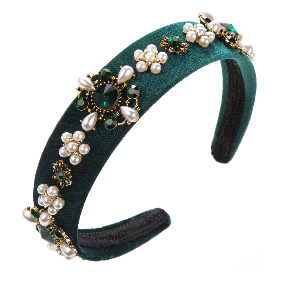 Women's Simple Style Flower Cloth Inlay Artificial Pearls Rhinestones Glass Hair Band display picture 8