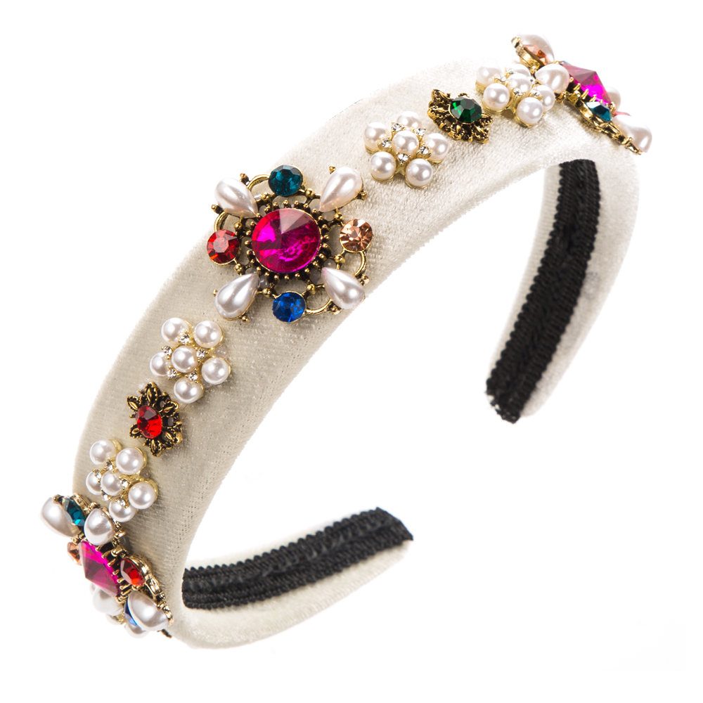 Women's Simple Style Flower Cloth Inlay Artificial Pearls Rhinestones Glass Hair Band display picture 6