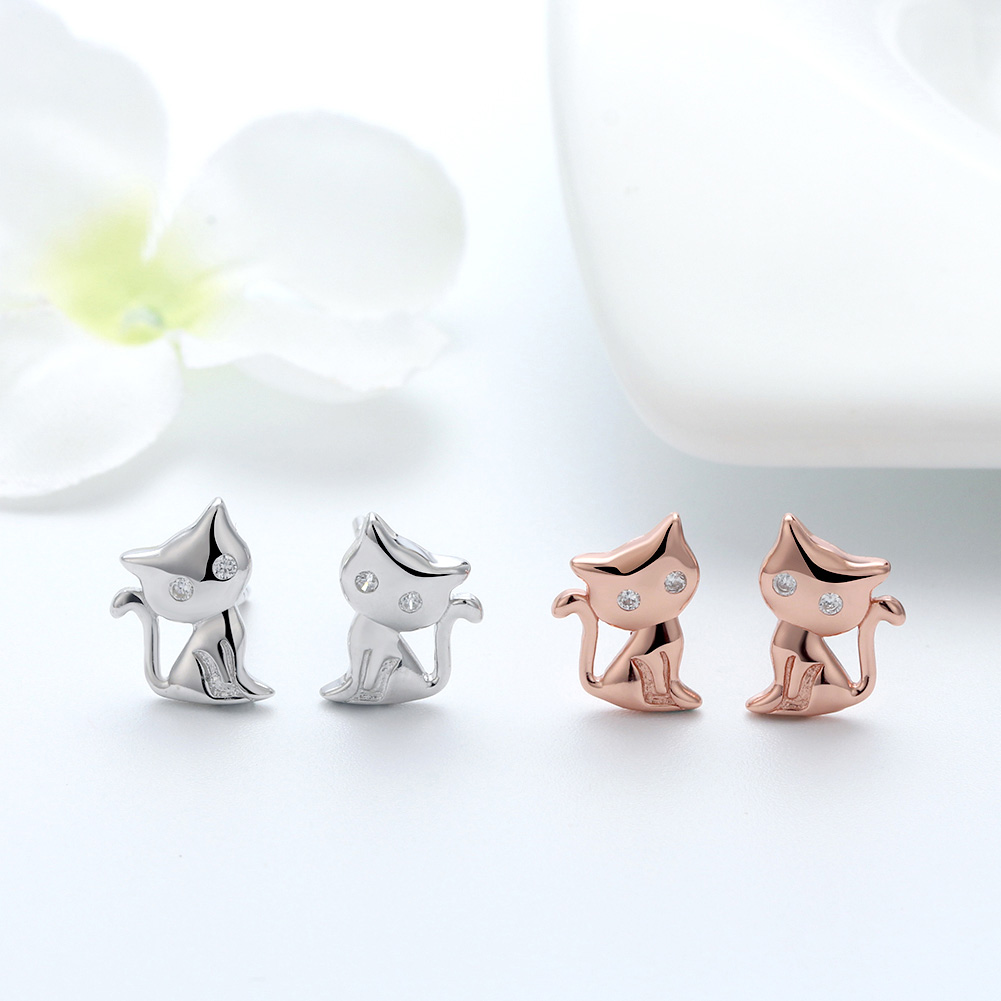 1 Pair Glam Simple Style Animal Polishing Plating Inlay Sterling Silver Zircon White Gold Plated Rhodium Plated Ear Studs display picture 2
