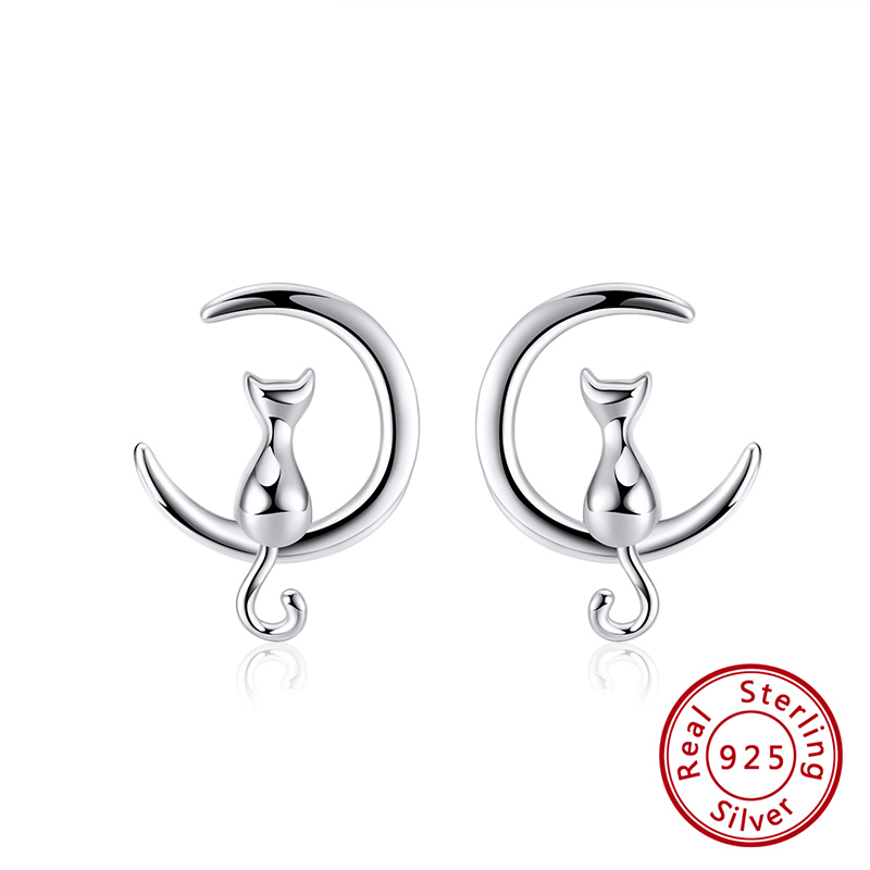1 Pair Glam Simple Style Animal Moon Polishing Plating Sterling Silver Rose Gold Plated Ear Studs display picture 1