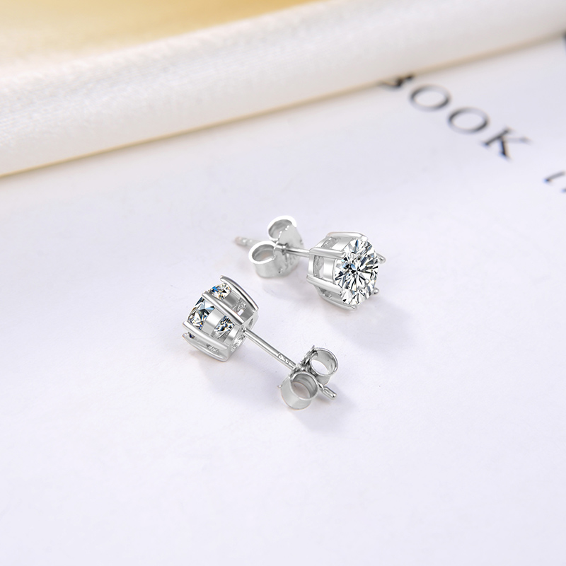 1 Pair Glam Simple Style Hexagon Polishing Plating Inlay Sterling Silver Zircon White Gold Plated Rhodium Plated Ear Studs display picture 2