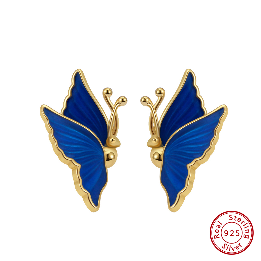 1 Pair Original Design Simple Style Animal Butterfly Polishing Enamel Plating Sterling Silver 14k Gold Plated White Gold Plated Ear Studs display picture 2