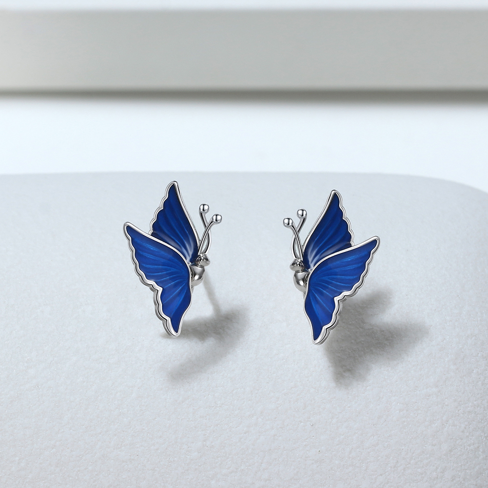 1 Pair Original Design Simple Style Animal Butterfly Polishing Enamel Plating Sterling Silver 14k Gold Plated White Gold Plated Ear Studs display picture 7