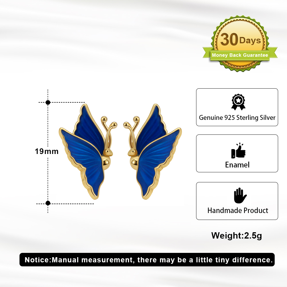 1 Pair Original Design Simple Style Animal Butterfly Polishing Enamel Plating Sterling Silver 14k Gold Plated White Gold Plated Ear Studs display picture 8
