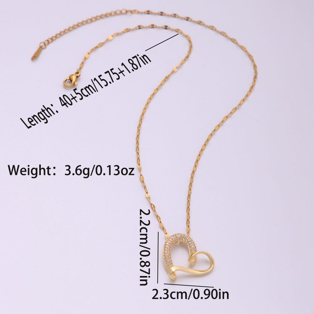 Ig Style Hip-hop Shiny Heart Shape Stainless Steel Copper Plating Inlay Zircon 18k Gold Plated Pendant Necklace display picture 3