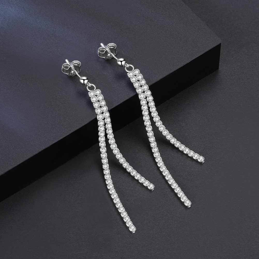 1 Pair Simple Style Classic Style Oversized Tassel Polishing Plating Inlay Sterling Silver Zircon White Gold Plated Drop Earrings display picture 4