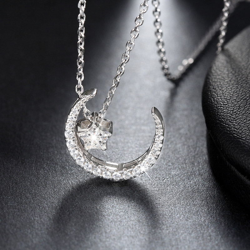 Style Simple Style Classique Star Lune Argent Sterling Polissage Placage Incruster Zircon Or Blanc Plaqué Pendentif display picture 6