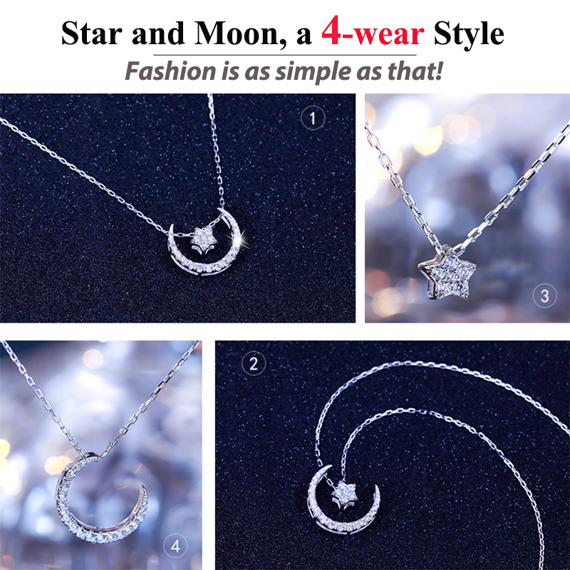 Simple Style Classic Style Star Moon Sterling Silver Polishing Plating Inlay Zircon White Gold Plated Pendant Necklace display picture 8