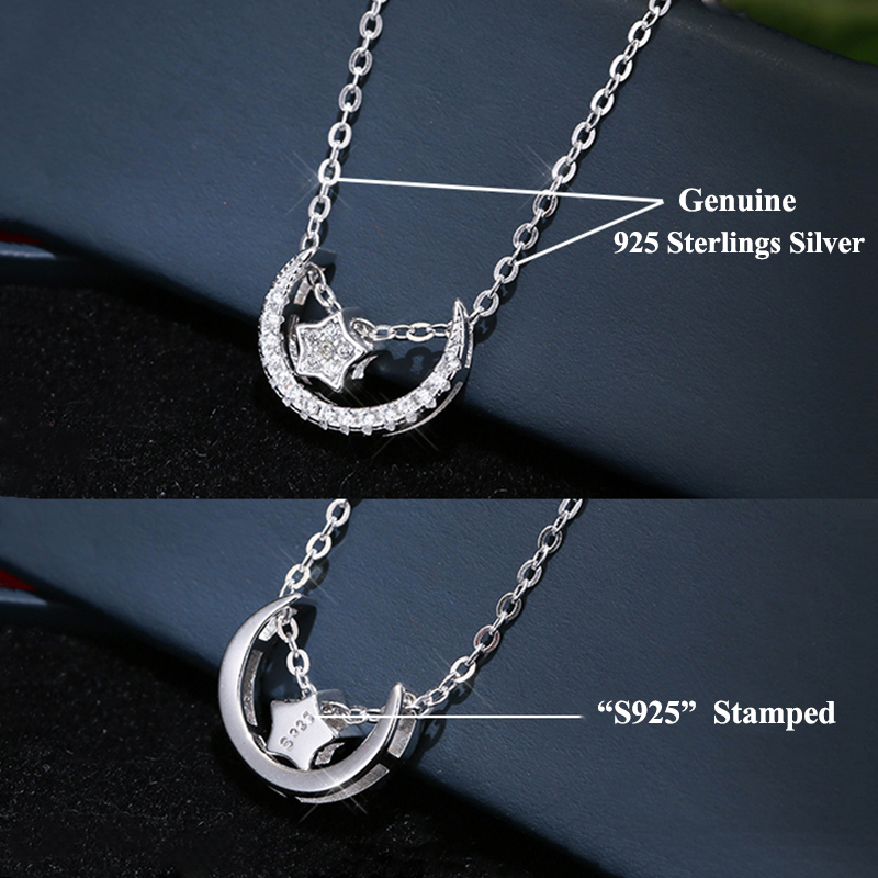 Simple Style Classic Style Star Moon Sterling Silver Polishing Plating Inlay Zircon White Gold Plated Pendant Necklace display picture 10