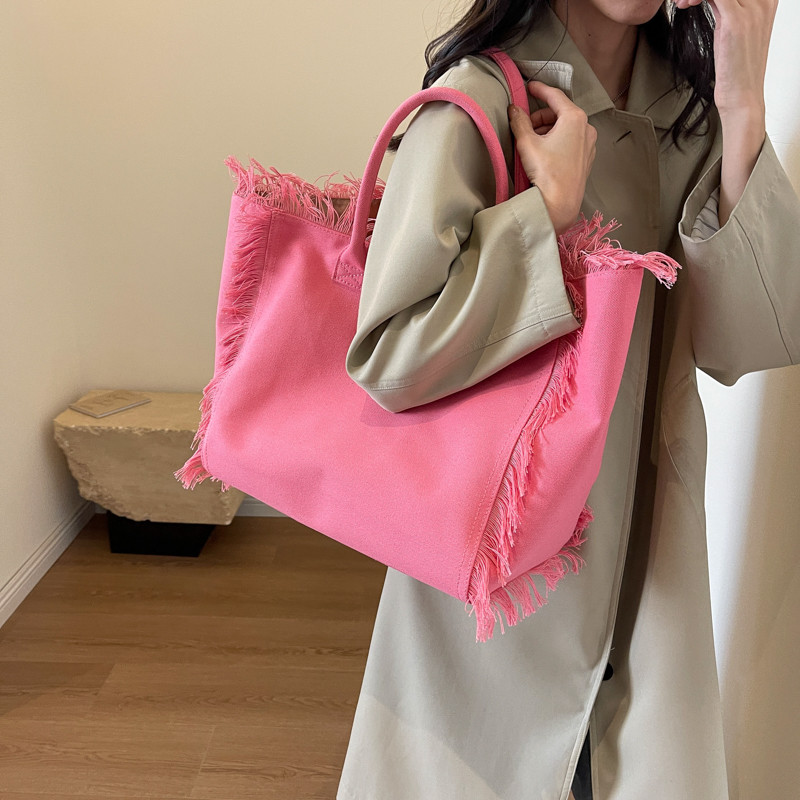 Women's Canvas Solid Color Basic Streetwear Sewing Thread Square Open Shoulder Bag Square Bag Underarm Bag display picture 2