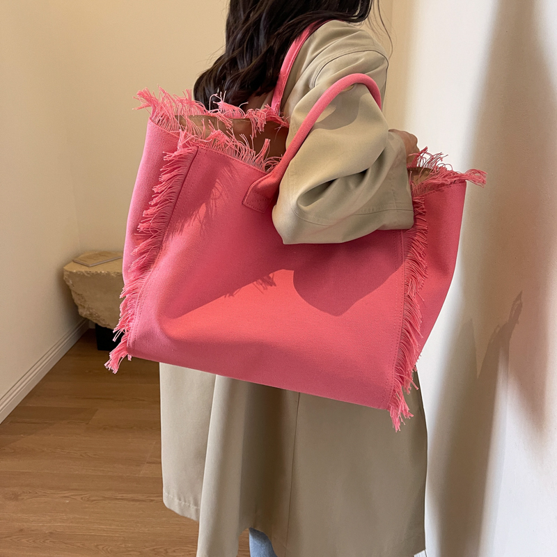Women's Canvas Solid Color Basic Streetwear Sewing Thread Square Open Shoulder Bag Square Bag Underarm Bag display picture 8
